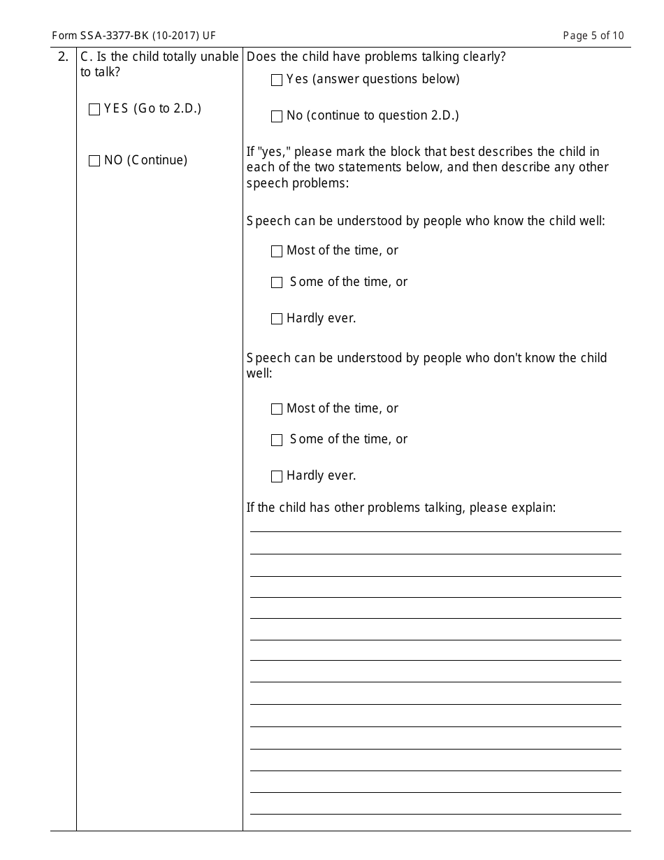 Form SSA-3377-BK Function Report - Child Age 3 to 6th Birthday, Page 5