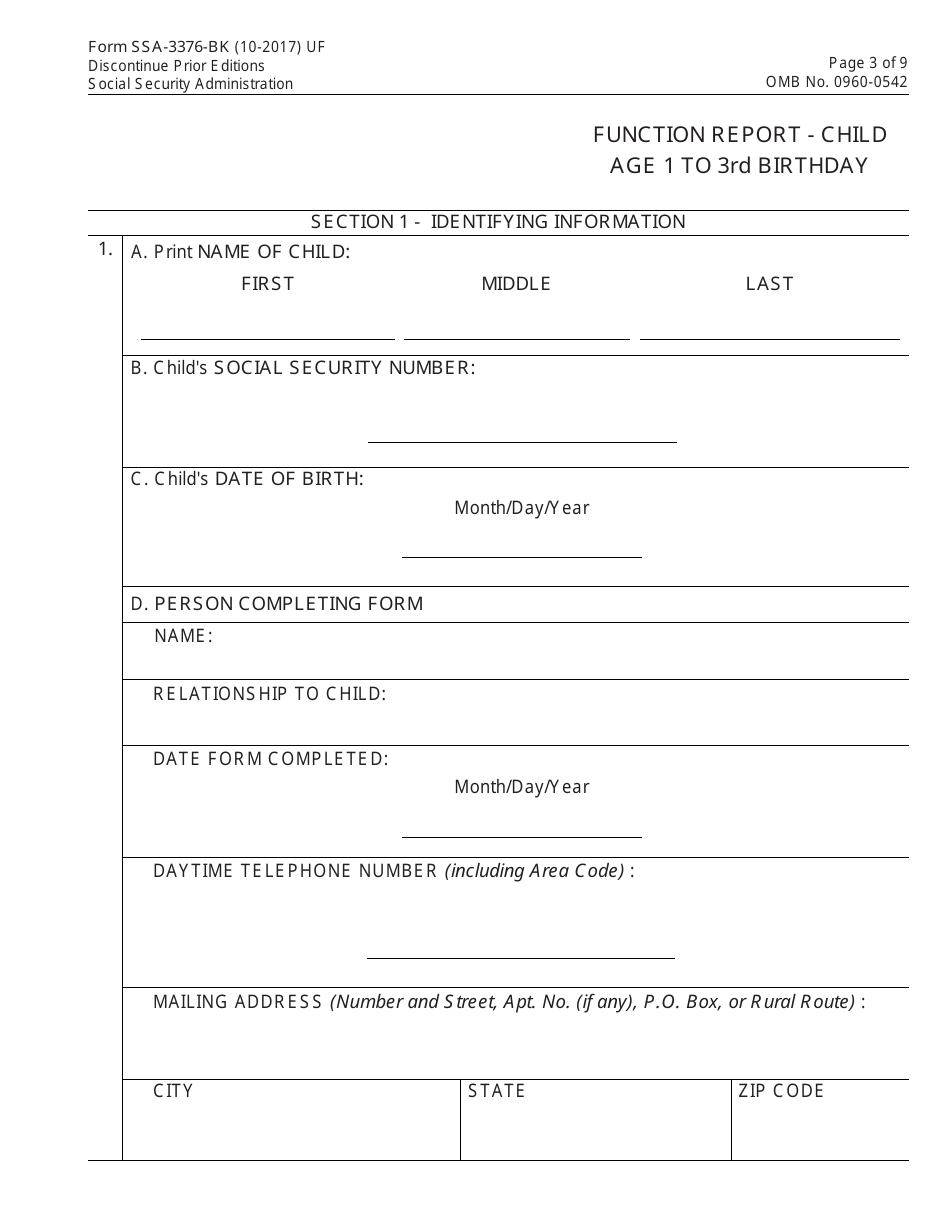 Form SSA-3376-BK Function Report - Child Age 1 to 3rd Birthday, Page 3