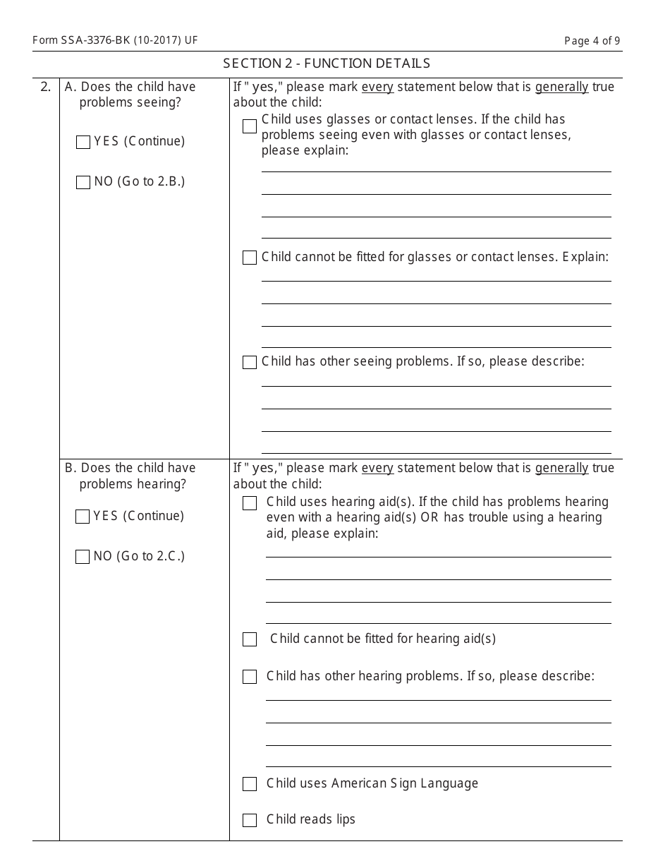 Form SSA-3376-BK Function Report - Child Age 1 to 3rd Birthday, Page 4