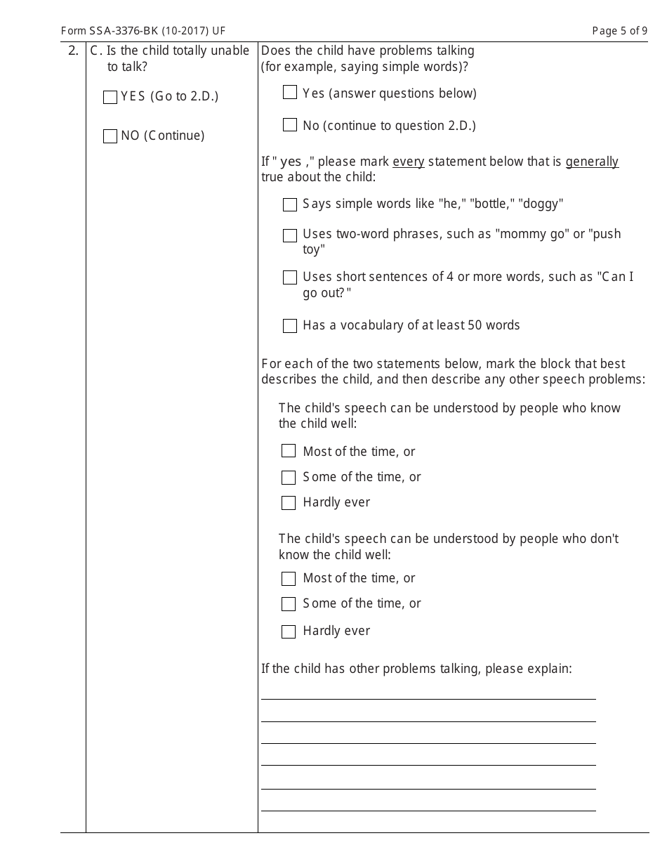 Form SSA-3376-BK Function Report - Child Age 1 to 3rd Birthday, Page 5