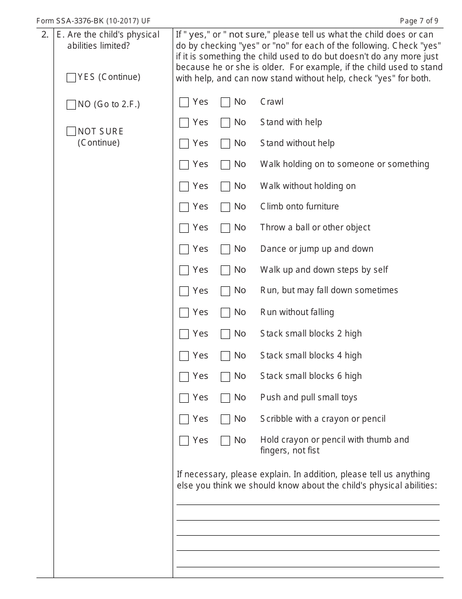 Form SSA-3376-BK Function Report - Child Age 1 to 3rd Birthday, Page 7