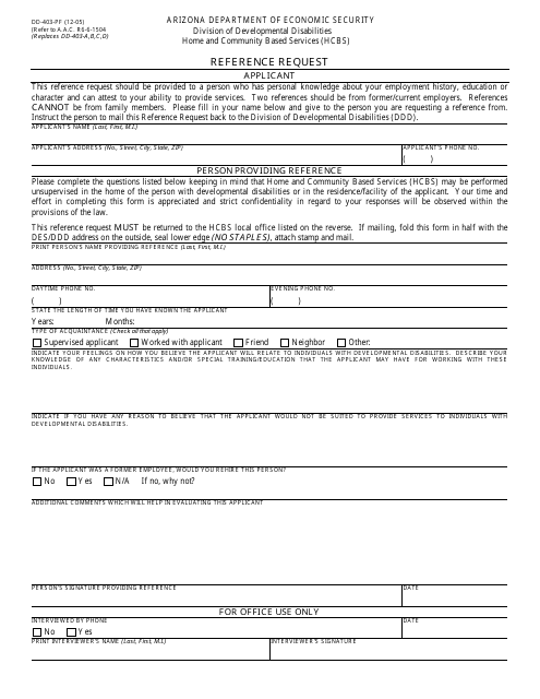 Form DD-403-PF Reference Request - Arizona