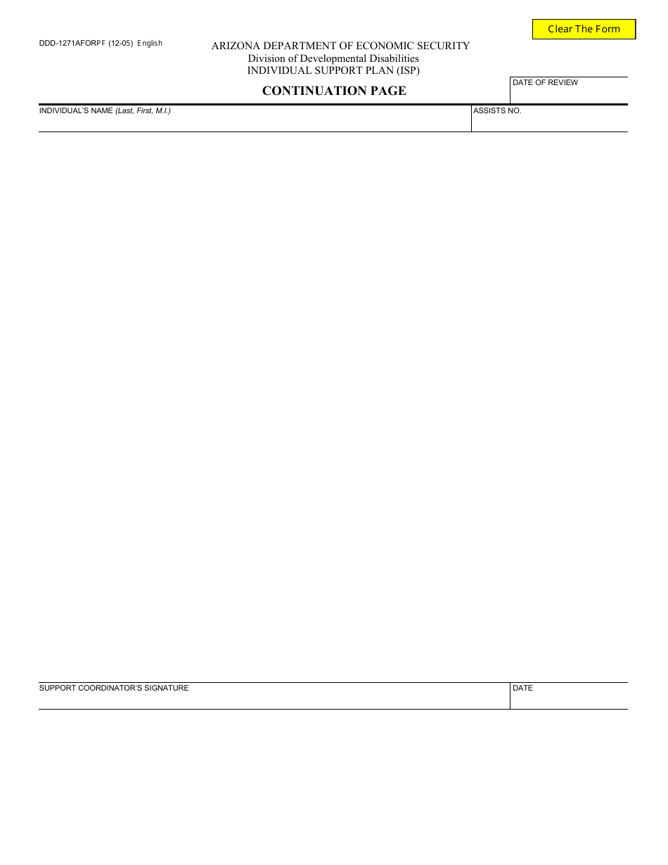 Form DDD-1271AFORPF Continuation Page - Arizona, Page 1