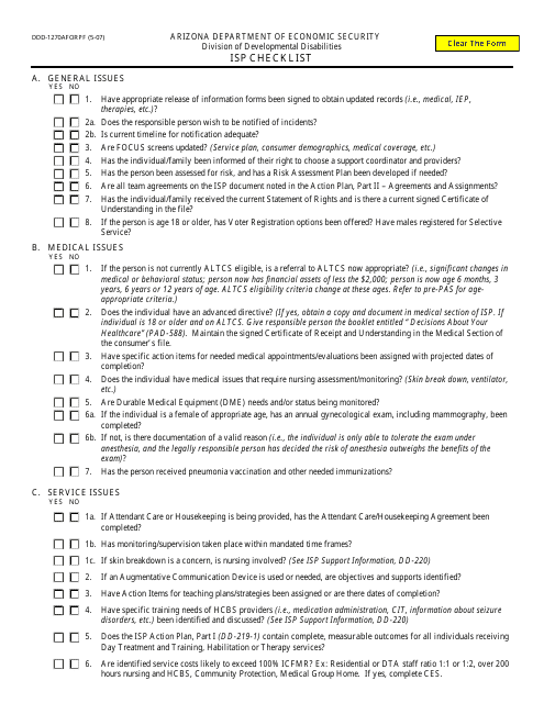 Form DDD-1270AFORPF Isp Checklist - Arizona