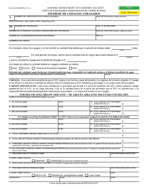 Form CCA-1021AFORPFS Informe De Copagos Atrasados - Arizona