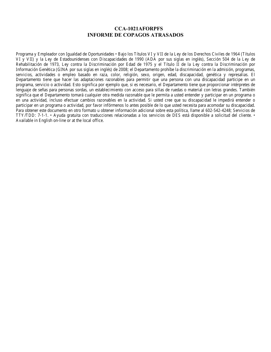 Form CCA-1021AFORPFS Informe De Copagos Atrasados - Arizona, Page 2