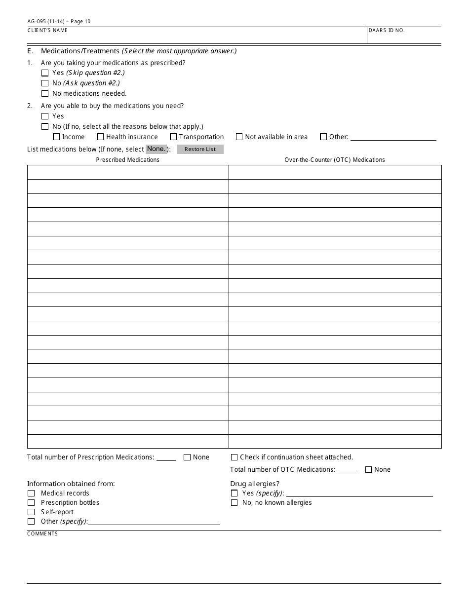 Form AG-095 Arizona Standardized Client Assessment Plan (Ascap) - Arizona, Page 10