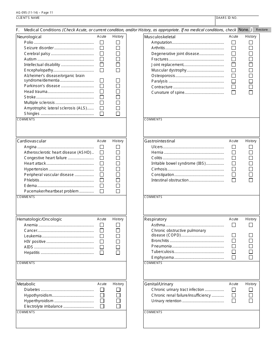 Form AG-095 Arizona Standardized Client Assessment Plan (Ascap) - Arizona, Page 11
