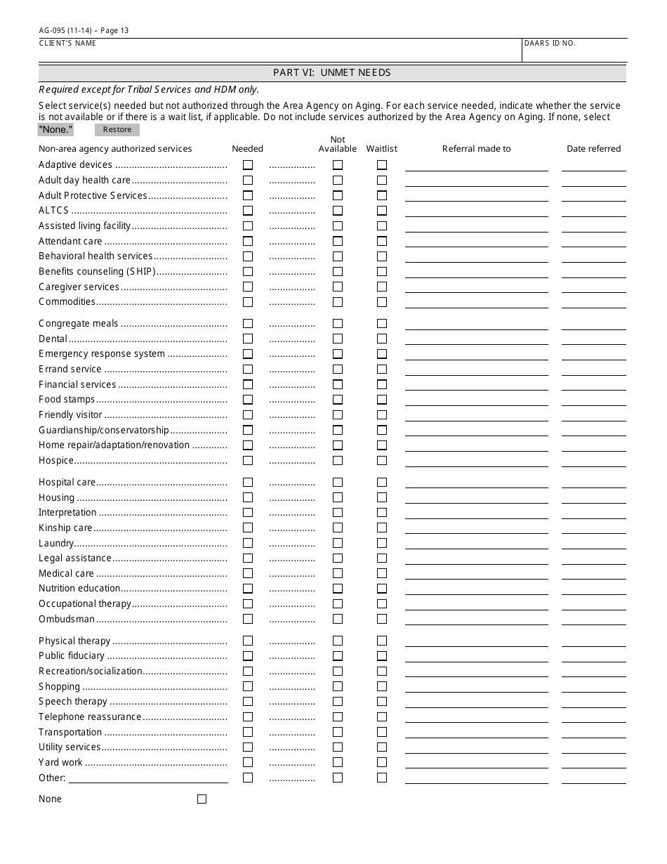 Form AG-095 Arizona Standardized Client Assessment Plan (Ascap) - Arizona, Page 13