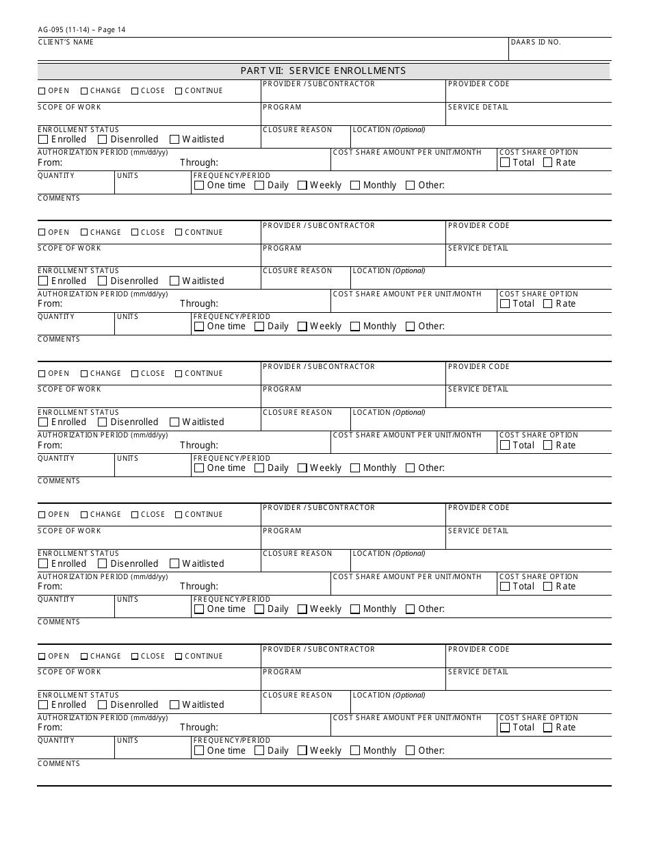 Form AG-095 Arizona Standardized Client Assessment Plan (Ascap) - Arizona, Page 14