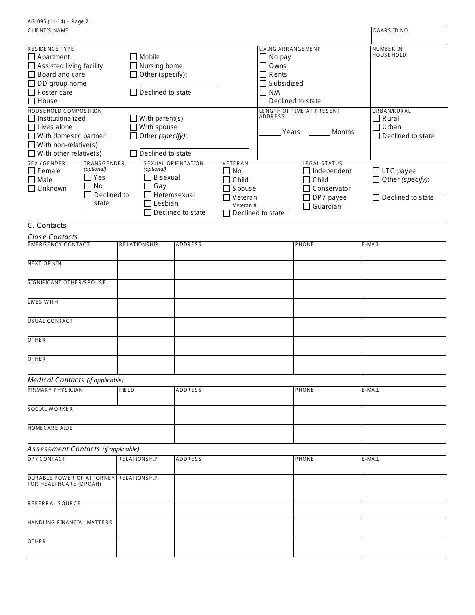 Form AG-095 Arizona Standardized Client Assessment Plan (Ascap) - Arizona, Page 2