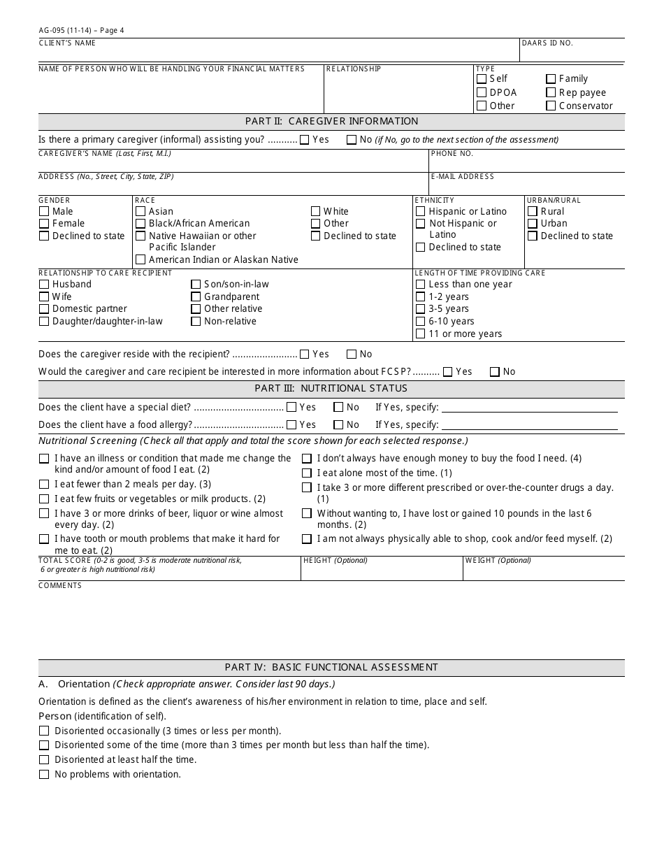 Form AG-095 Arizona Standardized Client Assessment Plan (Ascap) - Arizona, Page 4