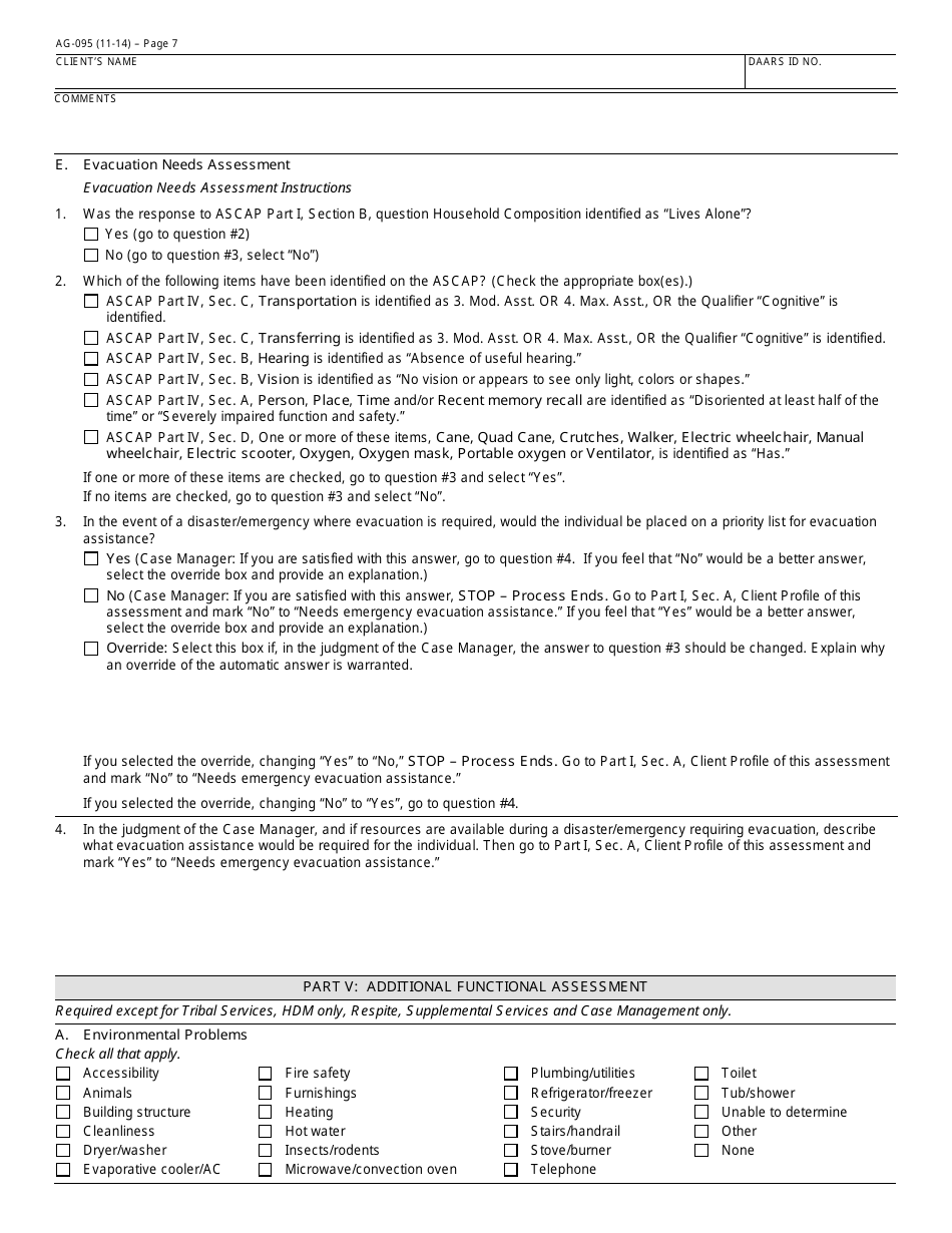 Form AG-095 Arizona Standardized Client Assessment Plan (Ascap) - Arizona, Page 7