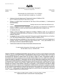 Formulario AAA-1222A LTHPDS La Hoja De Chequeo Para El Programa De Asistencia Telefonica (Tap) - Arizona (Spanish)