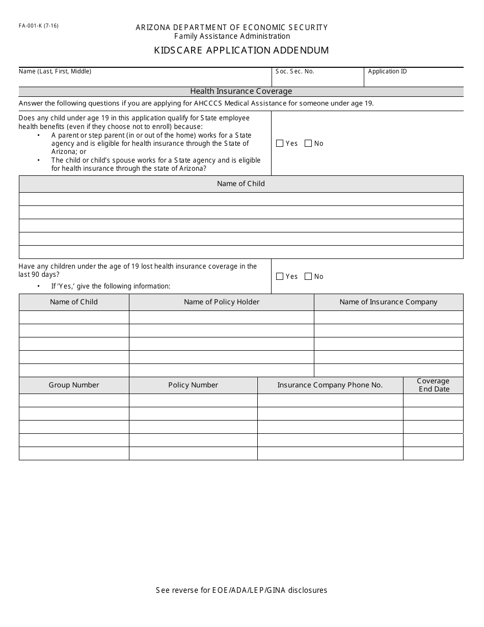 Form FA-001-K - Fill Out, Sign Online and Download Fillable PDF ...