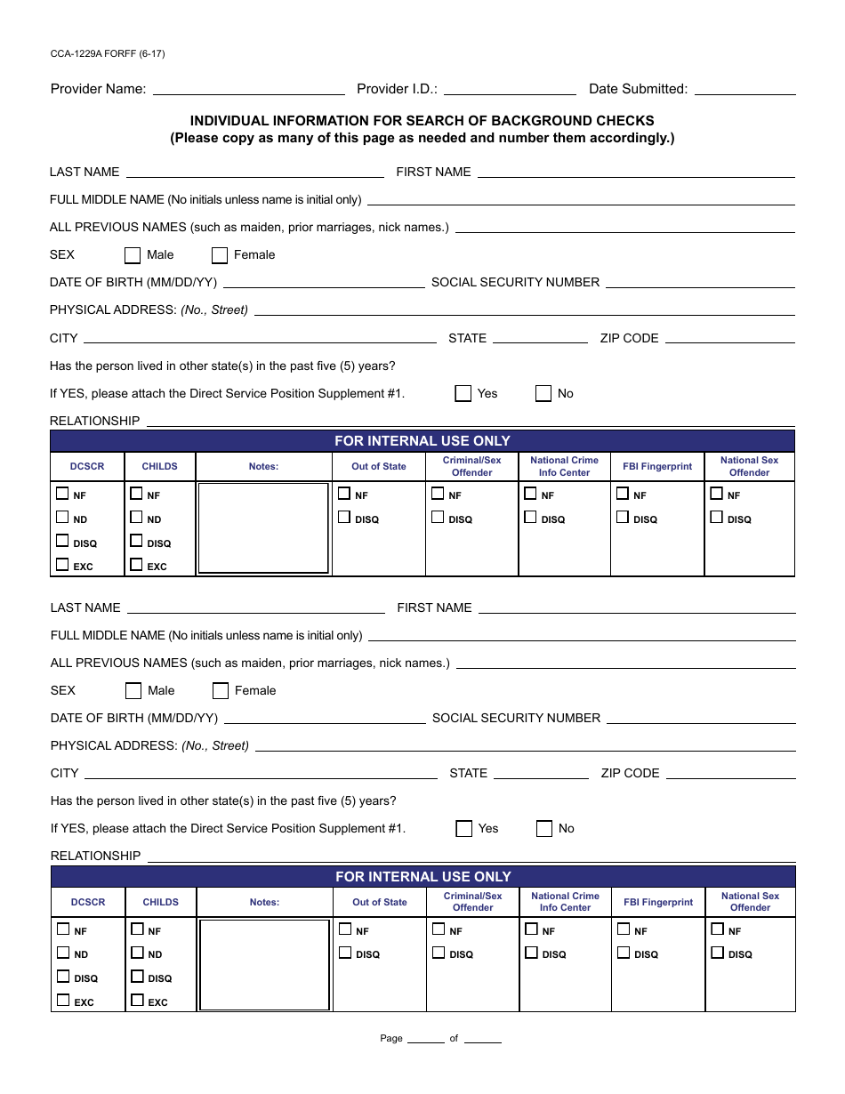 Form CCA-1229A FORFF Provider Home Certification Request for Search of Background Checks - Arizona, Page 2