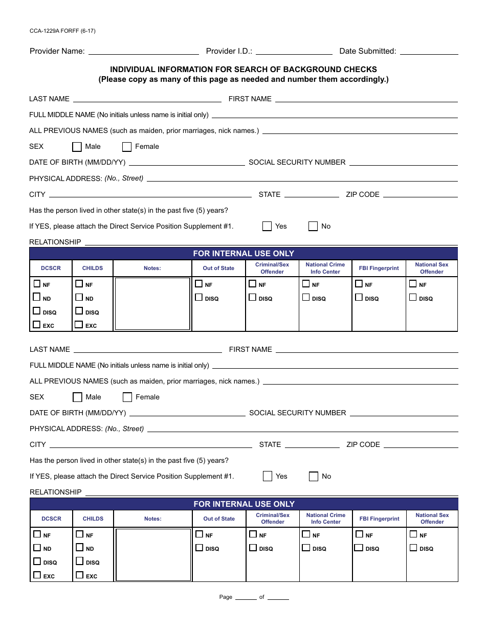 Form CCA-1229A FORFF Provider Home Certification Request for Search of Background Checks - Arizona, Page 6