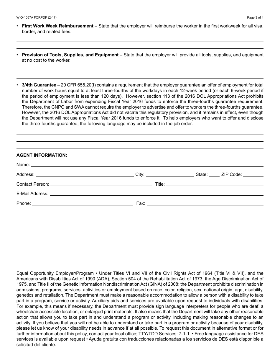 Form WIO-1057A FORPDF H-2b Foreign Labor Swa Job Order Form - Arizona, Page 3