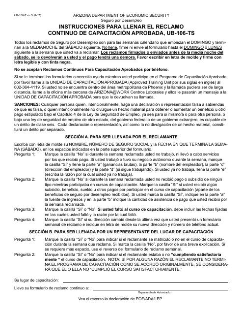 Instrucciones para Formulario UB-106-T-S Reclamo Continuo - Arizona (Spanish)