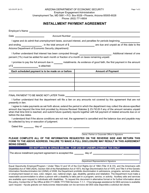 Form UC-010-FF  Printable Pdf