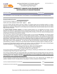 Form HRP-1035A FORPDF &quot;Commodity Senior Food Program (Csfp) Notification of Discontinuance&quot; - Arizona