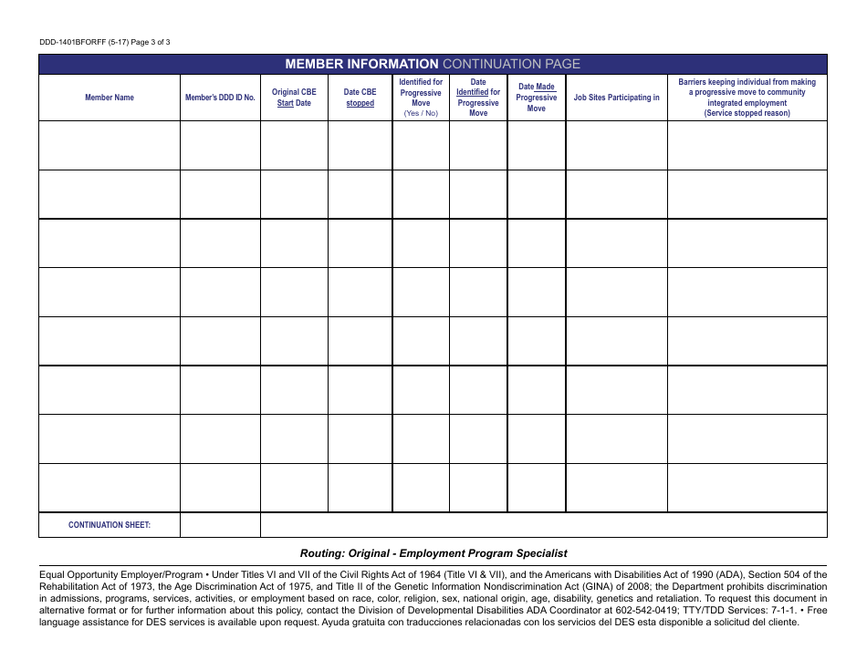 Form DDD-1401BFORFF Six-Month Report - Center-Based Employment Services - Arizona, Page 3
