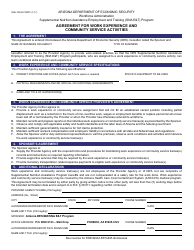 Document preview: Form SNA-1023A FORFF Agreement for Work Experience and Community Service Activities - Arizona