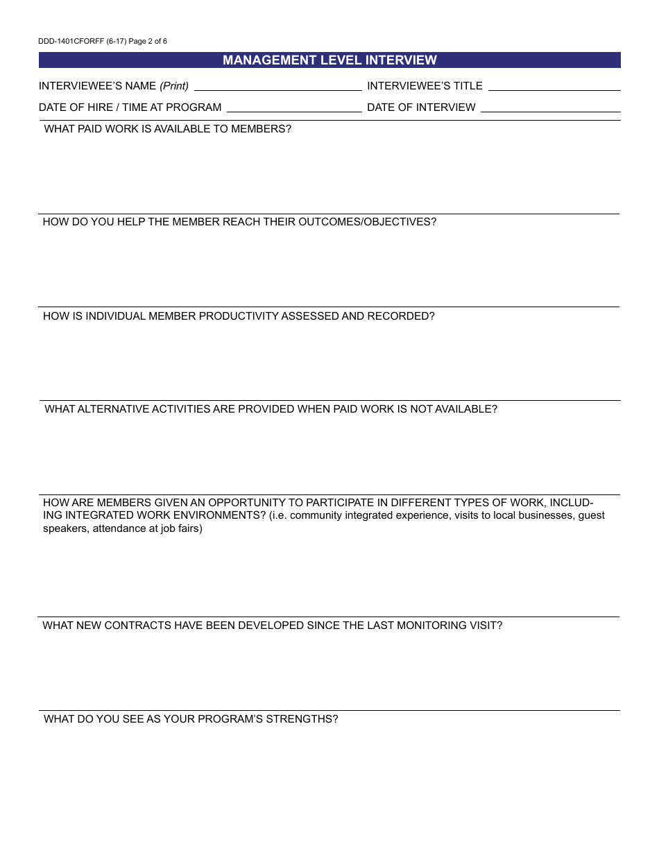 Form DDD-1401CFORFF Center Based Employment - Quality Assurance Review - Arizona, Page 2