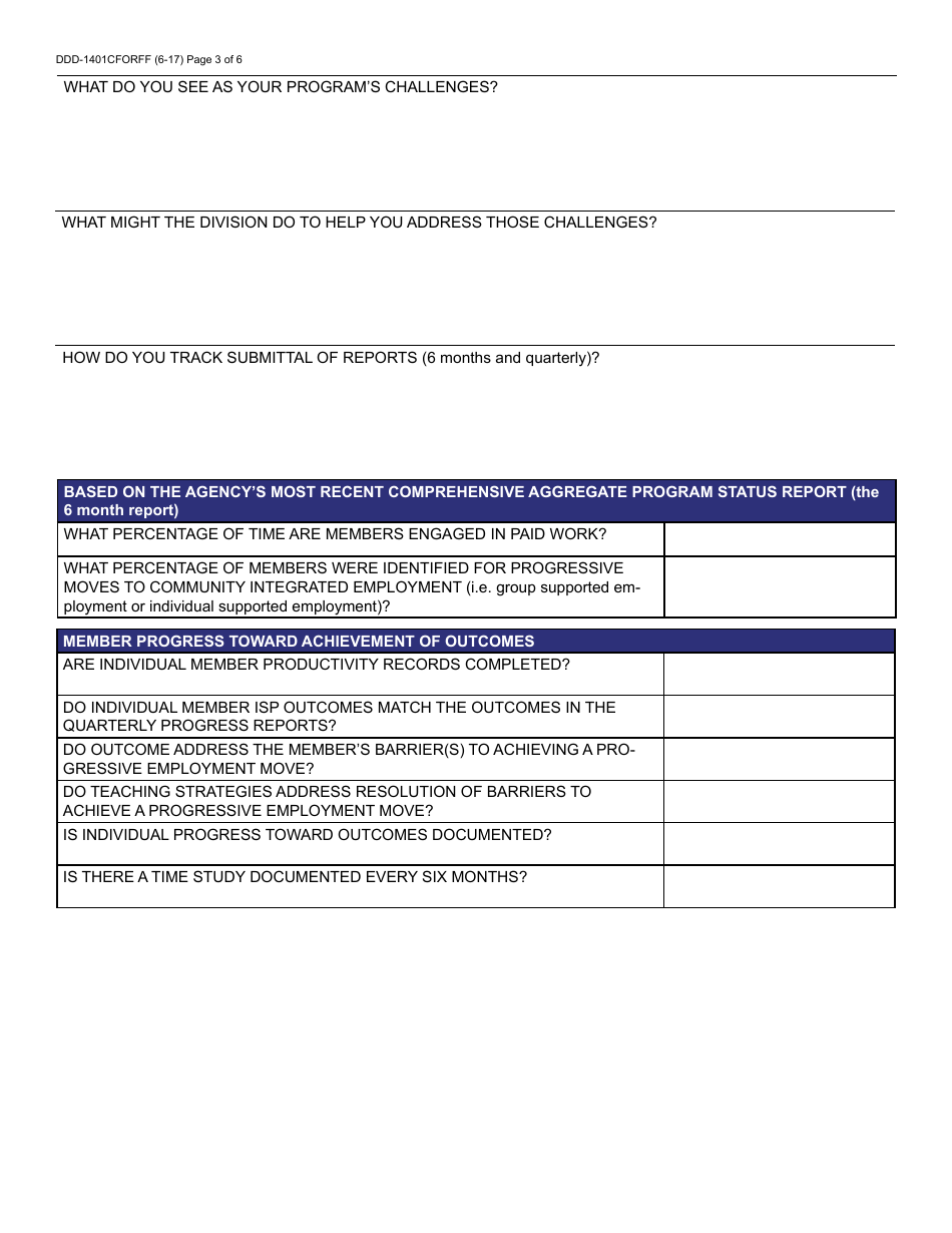 Form DDD-1401CFORFF Center Based Employment - Quality Assurance Review - Arizona, Page 3