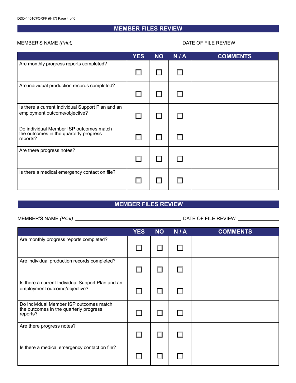 Form DDD-1401CFORFF - Fill Out, Sign Online and Download Fillable PDF ...