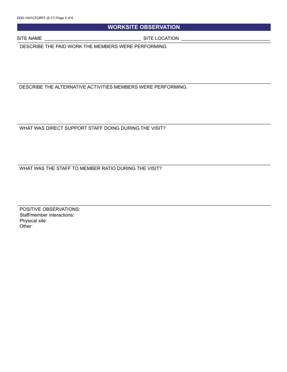 Form DDD-1401CFORFF Center Based Employment - Quality Assurance Review - Arizona, Page 5