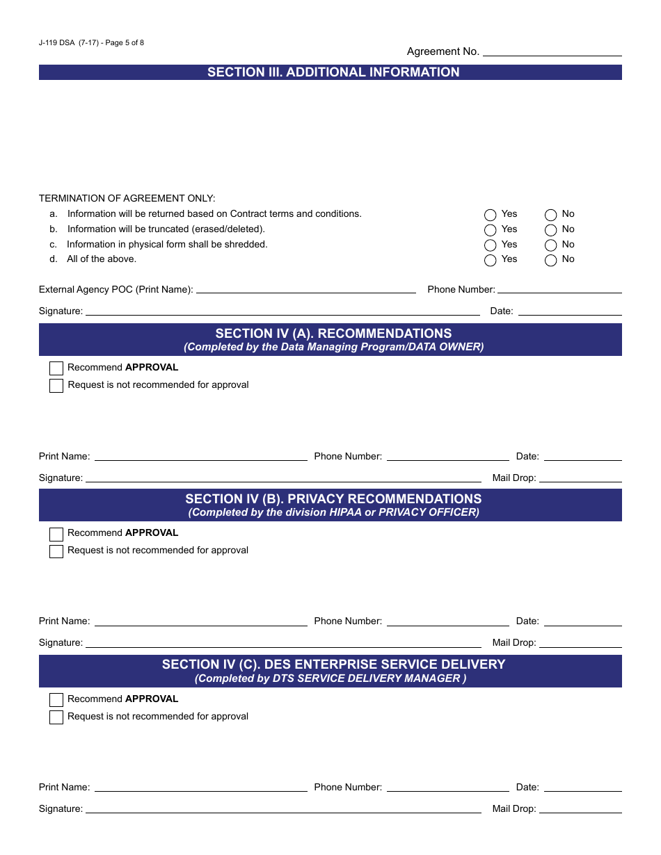 Form J-119 DSA Data Sharing Request / Agreement - Arizona, Page 5