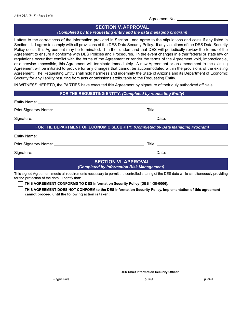 Form J-119 DSA Data Sharing Request / Agreement - Arizona, Page 6
