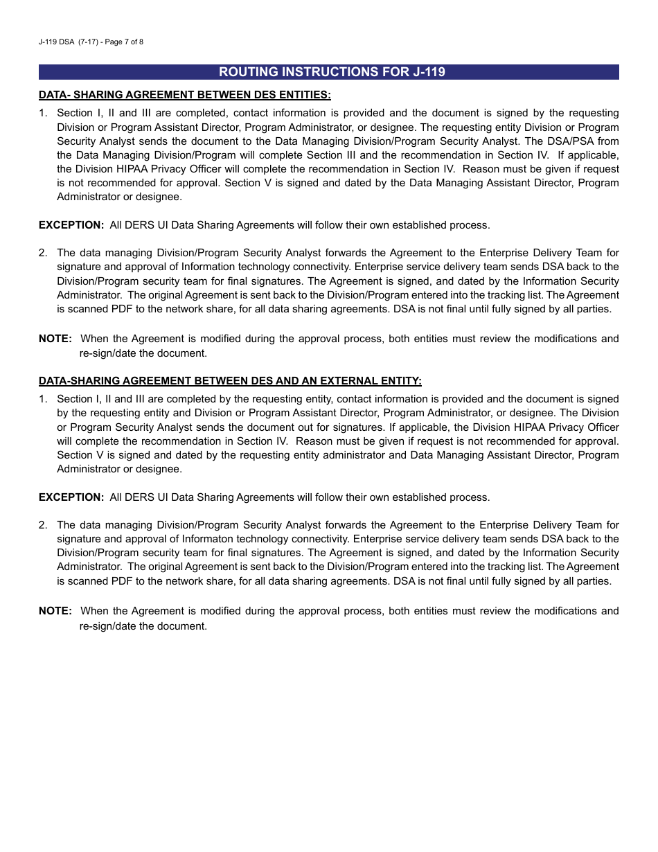Form J-119 DSA Data Sharing Request / Agreement - Arizona, Page 7
