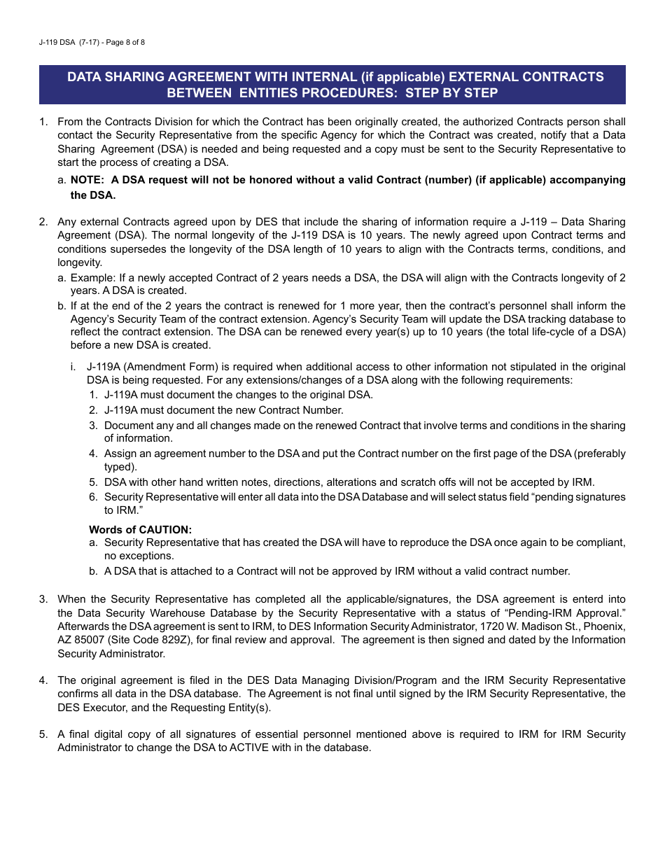 Form J-119 DSA Data Sharing Request / Agreement - Arizona, Page 8