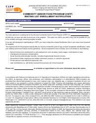 Document preview: Form HRP-1041A FORPDF Commodity Senior Food Program (Csfp) Waiting List Enrollment Notification - Arizona