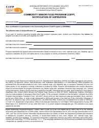 Document preview: Form HRP-1037A FORPDF Commodity Senior Food Program (Csfp) Notification of Expiration - Arizona