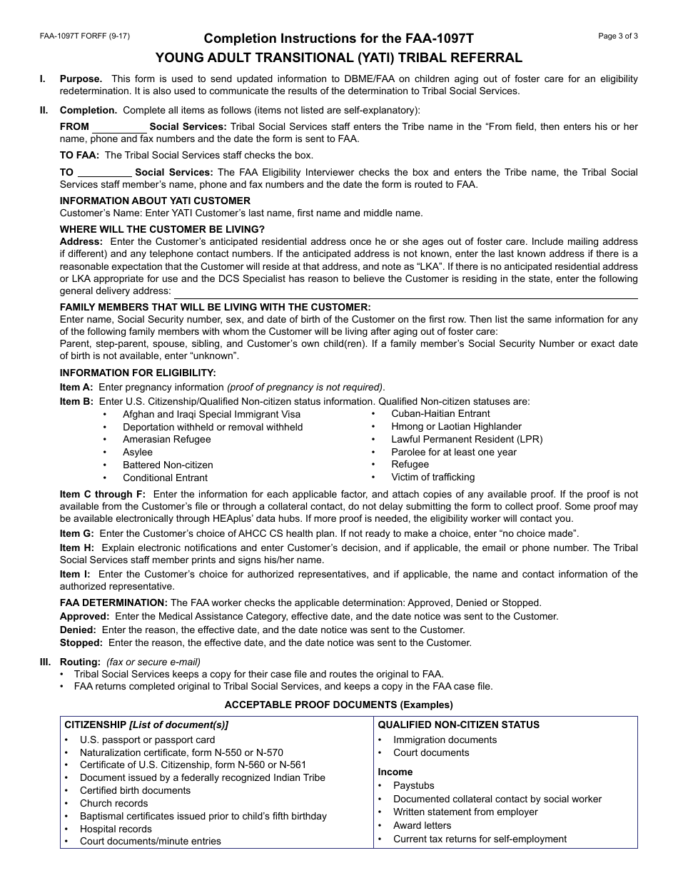 Form FAA-1097T FORFF Young Adult Transitional Insurance (Yati) Tribal Referral - Arizona, Page 3