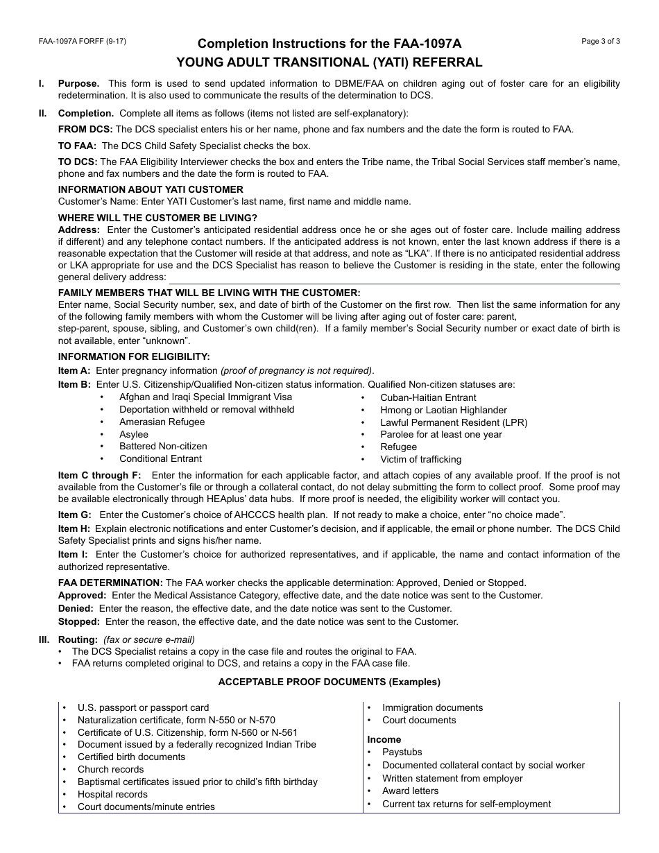 Form FAA-1097A FORFF Young Adult Transitional Insurance (Yati) Referral - Arizona, Page 3