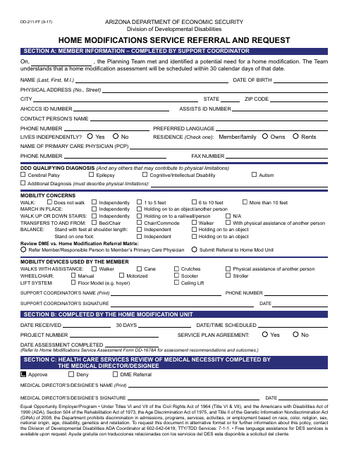 Form DD-211-FF Home Modifications Service Referral and Request - Arizona