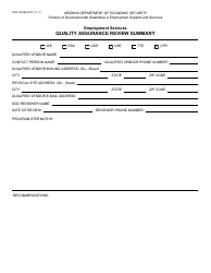 Form DDD-1400BFORFF Employment Services - Quality Assurance Review Summary - Arizona
