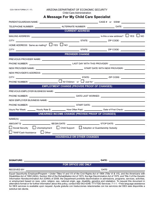 Form CCA-1061A FORNA  Printable Pdf