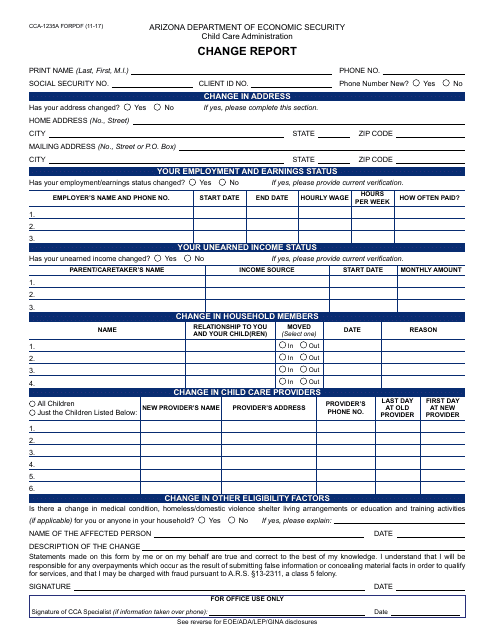 Form CCA-1235A  Printable Pdf