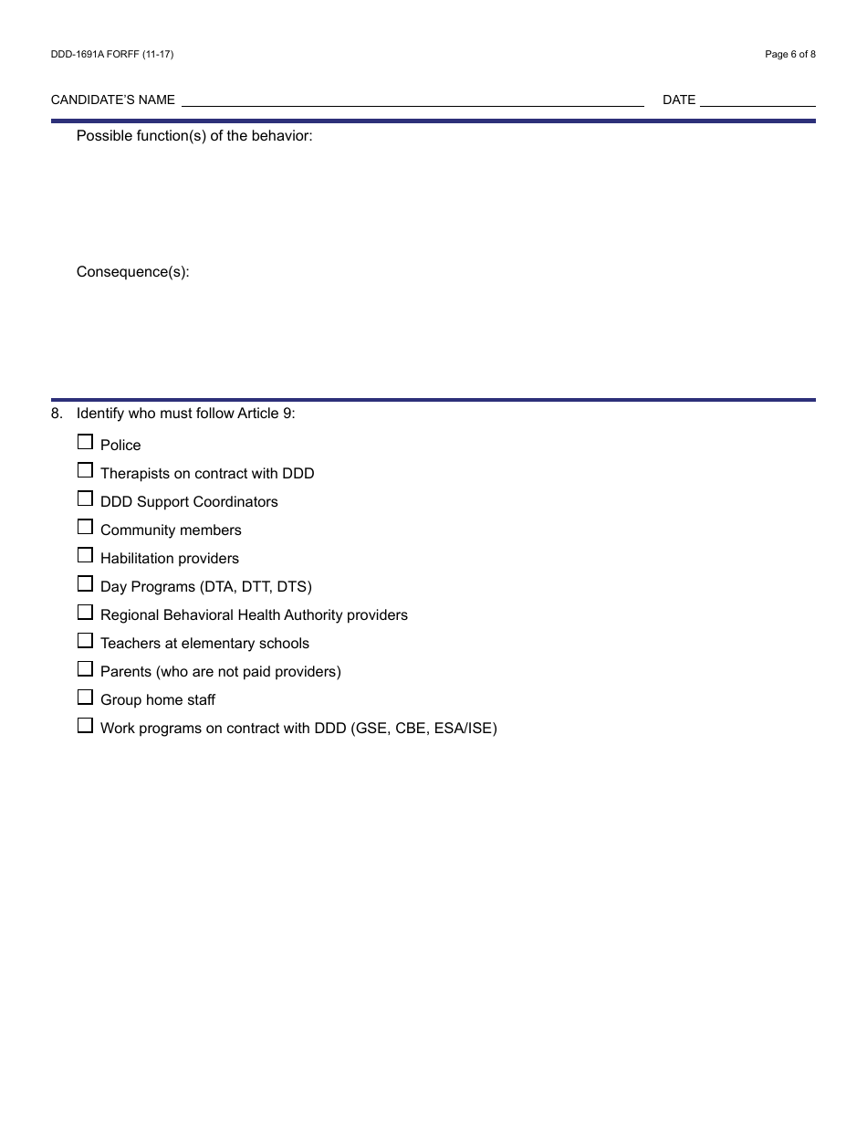 Form DDD-1691A FORFF Article 9 Instructor Application Packet - Arizona, Page 6