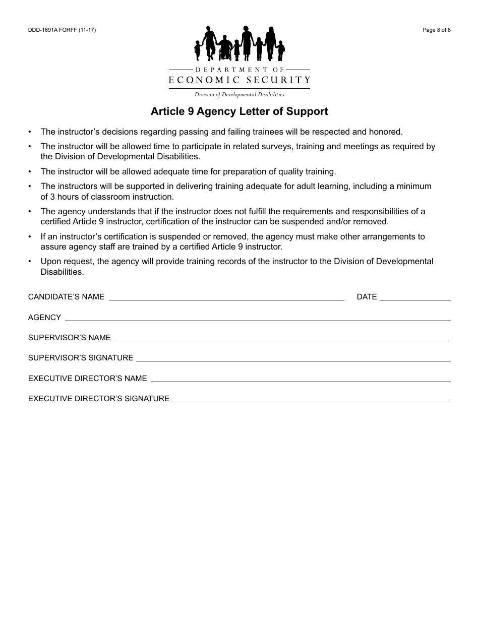 Form DDD-1691A FORFF Article 9 Instructor Application Packet - Arizona, Page 8