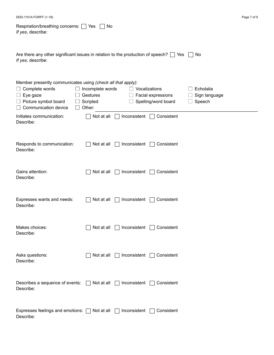 Form DDD-1151A FORFF Augmentative Alternative Communication (Aac) Referral Packet - Arizona, Page 7