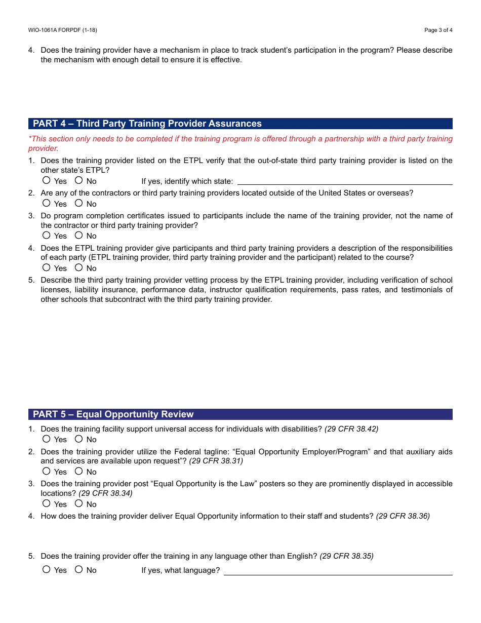 Form WIO-1061A FORPDF Training Provider Monitoring Tool - Arizona, Page 3