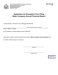 Document preview: Form RP-7012-W Application for Exemption From Filing Water Company Annual Financial Report - New York