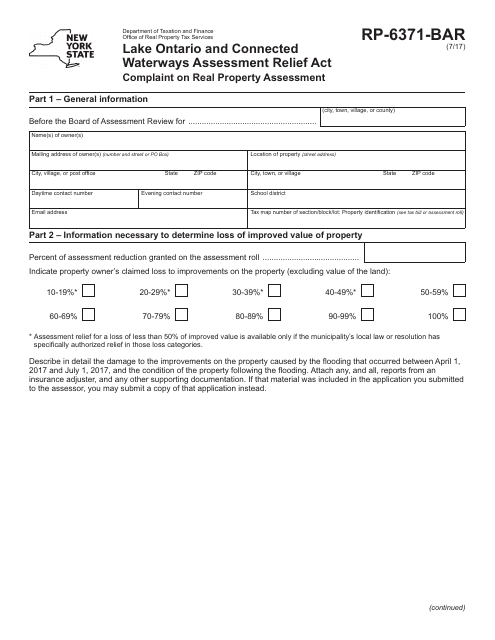 Form RP-6371-BAR  Printable Pdf