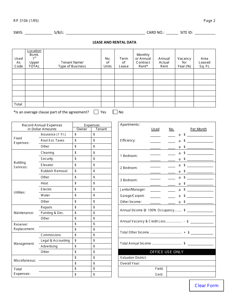 Form RP3106 Economic Information to Aid in Valuation of Commercial Property - New York, Page 2